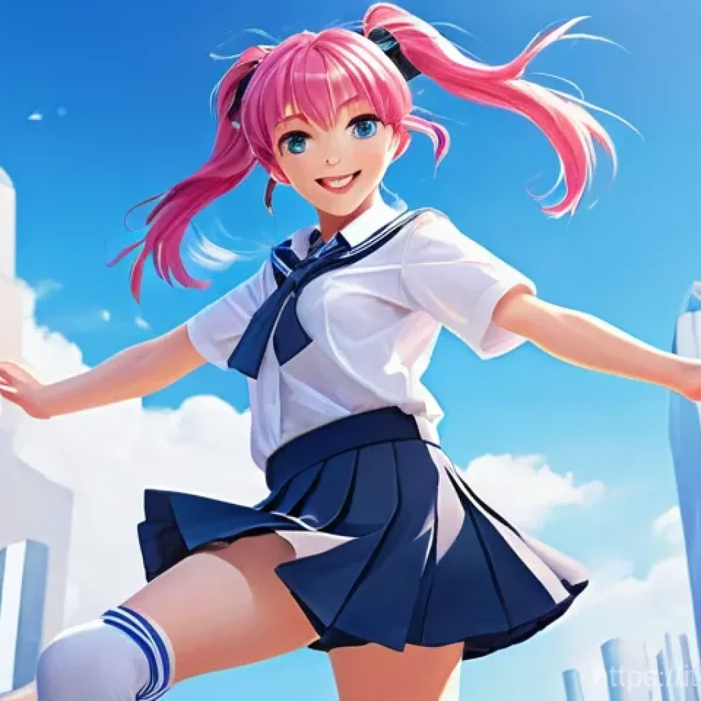 블루아카이브 서브 클래스 분석 - **Prompt 1 (Dynamic DPS Character):**
    A full-body anime illustration of a cheerful schoolgirl, a...