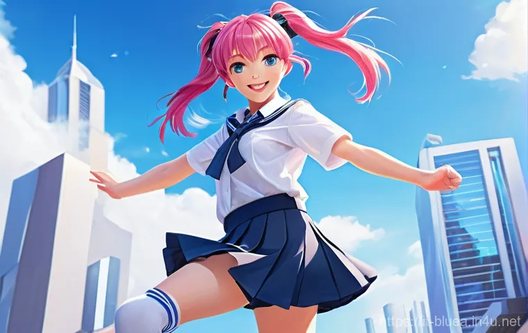 블루아카이브 서브 클래스 분석 - **Prompt 1 (Dynamic DPS Character):**
    A full-body anime illustration of a cheerful schoolgirl, a...