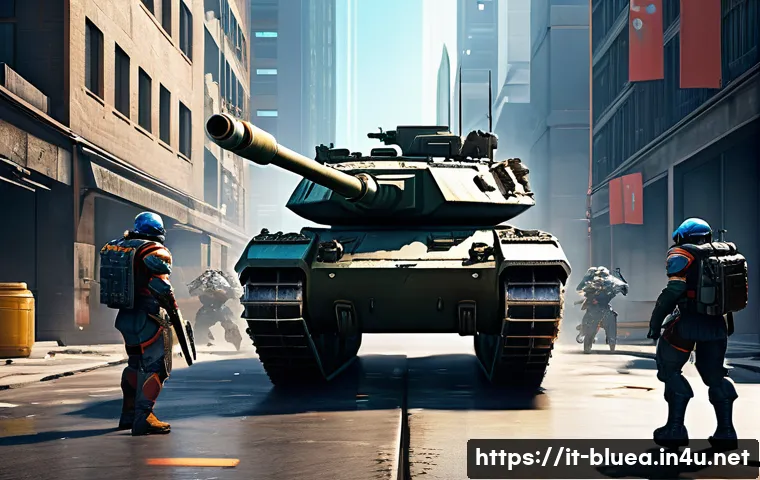 블루아카이브 메타 분석 - A dynamic battle scene featuring a well-balanced team from Blue Archive, showcasing a sturdy tank ch...
